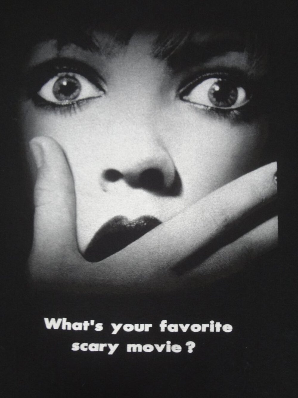 SCREAM WHAT'S YOUR FAVORITE SCARY MOVIE? DREW FACE - MEDIUM BLACK T-SHIRT L965